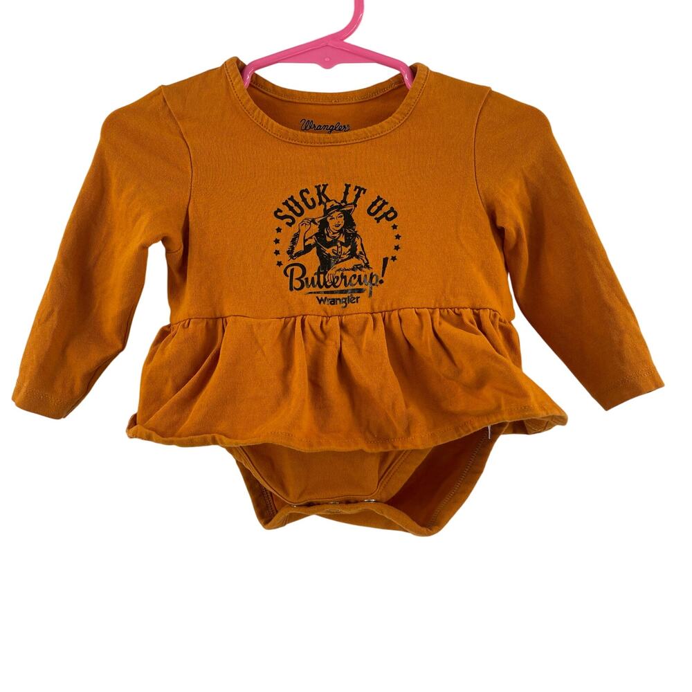 WRANGLER Baby Bodysuit 6-9 Months 'Suck It Up Buttercup' Cotton Stretch Girl